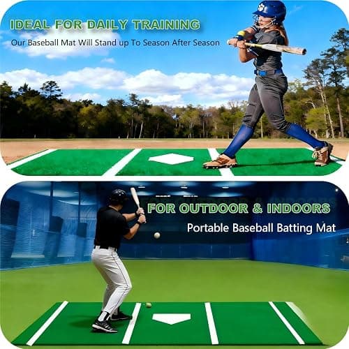Baseball Hitting Mat, Softball Pitching Mat/Batting Cage Mats with Non-Slip Rubber Backing, Batting Cage Mat with Home Plate, Batters Box Turf Mat Baseball for Indoor and Outdoor thumbnail 7