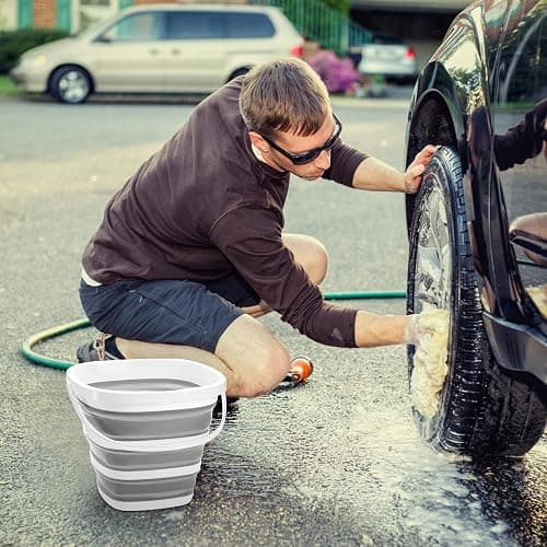 Fasmov 2 Pack Collapsible Plastic Bucket, Portable Cleaning Bucket with Handle, 2.6 Gallon (10L) Foldable Rectangular Tub for Hiking, Backpacking, Camping, Fishing, Car Wash, Gray & Blue thumbnail 7