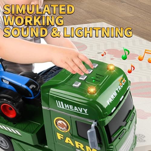 Dwi Dowellin Large Flatbed Semi Truck Toy for Kids,Includes Farm Vehicles,Car Toy Birthday Gift for 2 3 4 5 Years Old Boys and Girls thumbnail 5