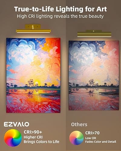 EZVALO Picture Light for Wall, 13in Wireless Rechargeable 4000mAh LED Art Light with Remote, Dimmable 3 Color Temps, Battery Operated Wall Light for Living Room, Bedroom, Gallery (Gold, 2 Pack Set) thumbnail 5