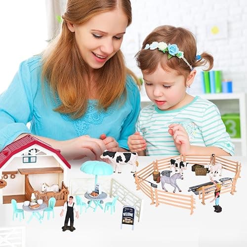 Peagprav Horse Club Riding Arena 71-Piece, Horse Stable Toys Playset, Farmmer Figures,Farm Animal Figurine, Coffee Shop, Barn with Fence Toys for 3-7 Years Old Kids Boys Girls Toddlers thumbnail 2
