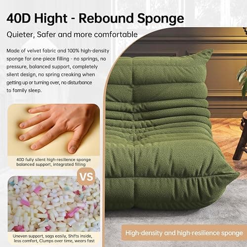 Memory Foam Bean Bag Chair for Adults, Teddy Material Beanbag Sofa with Filler, Cozy Floor Lounge Seat for Living Room, Bedroom, Dorm, Office (Green) thumbnail 4
