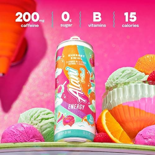 Alani Nu SHERBET SWIRL Sugar Free, Low Calorie Energy Drinks, 200mg Caffeine, Biotin B Vitamins, Zero Sugar, 10 Calories, 12 Fl Oz Cans, 12 Pack thumbnail 4