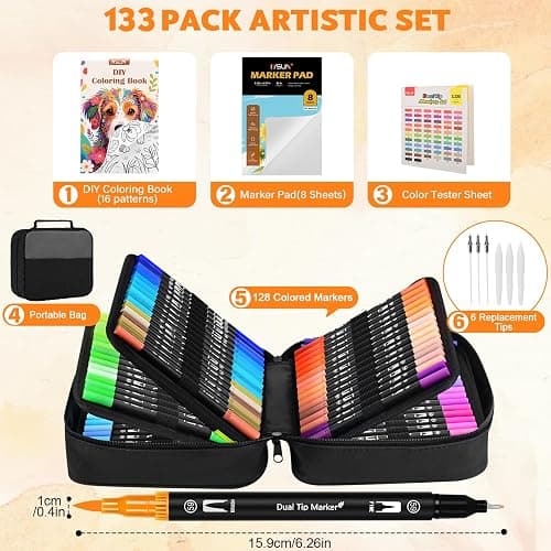 Dual Brush Marker Pens,128 Colors Art Markers Set with Fine & Brush Tip for Kids Adult Coloring Book, Bullet Journaling, Drawing, Note Taking, Planner, Hand Lettering, Calligraphy, Art Supplies Kit thumbnail 3