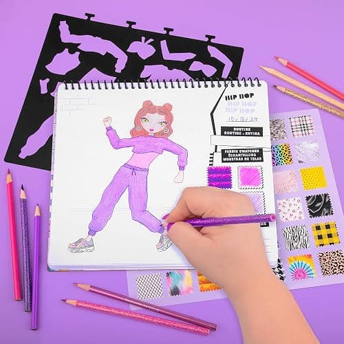 Fashion Angels I Just Wanna Dance Fashion Sketch Set, Create Dance-Themed Outfits with 35 Sketch Pages, 100+ Stickers & Stencils, Fun Craft Kit for Kids thumbnail 6