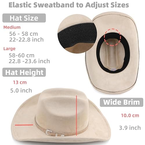 Melesh Big Cowboy Hat for Women Men Wide Brim Cowgirls Beach Cattleman Western Cowboys Hat thumbnail 3