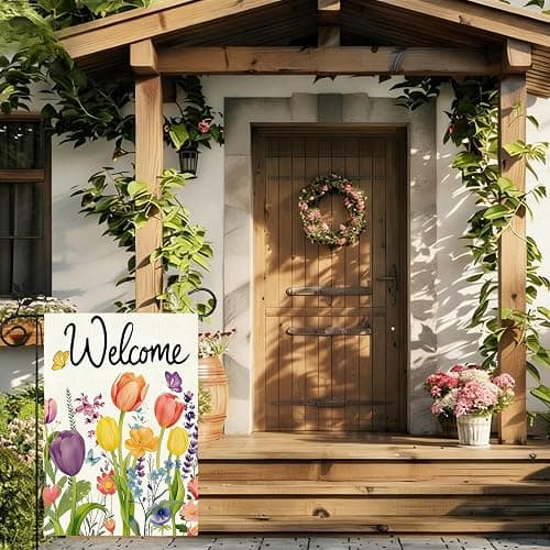 Welcome Spring Tulip Garden Flag 12x18 Inch Double Sided Outside Seasonal Spring Floral Yard Flags for Outside Farmhouse Yard Decorations Flag thumbnail 6