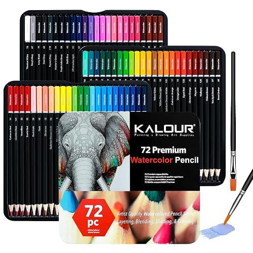 KALOUR 72 Watercolour Pencils for Adults - Water Soluble Professional Hexagonal Pencil - Ideal for Artists Coloring Blending and Layering - Image 1