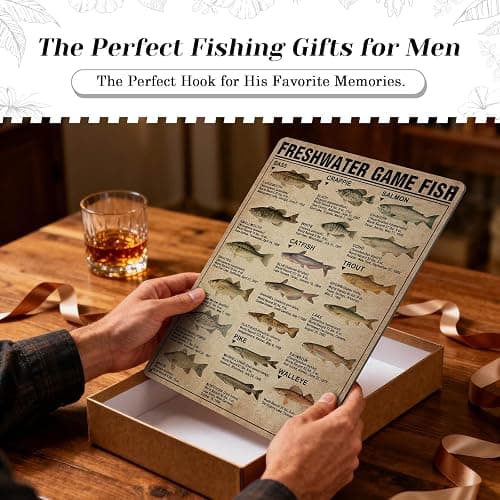 HYBLOM Fishing Decor Vintage Freshwater Game Fish Chart Metal Sign 8x12 IN | Fishing Gifts for Boys Men Dad, for Man Cave Boys Room Hunting Room Lake House Cabin Bedroom, Rustproof, Retro Tin Signs thumbnail 7