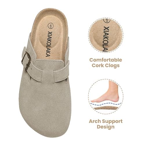 Xiakolaka Women's Suede Clogs Adjustable Buckle Slip on Footbed Home Clog Slippers thumbnail 3