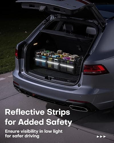 HOTOR Trunk Organizer for SUV – Car Storage Box with Reflective Strips, Collapsible Car Organizer with Large Capacity, Essential Car Accessories for Truck, Van & Sedan, Black, 33.1" x 13.0" x 12.0" thumbnail 3