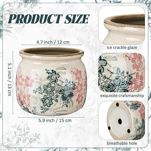Ninehaoou Vintage Planter Large Ceramic Plants Pot Green Pink Rose Ice Cottage Scroll Vase Flower Vase Pot Indoor Plants Home Decor Farmhouse Antique Decorative Gifts | Ice Cottage Scroll Vase Flower Vase Pot Indoor Plants Home Decor Farmhouse Antique Decorative Gifts thumbnail 3