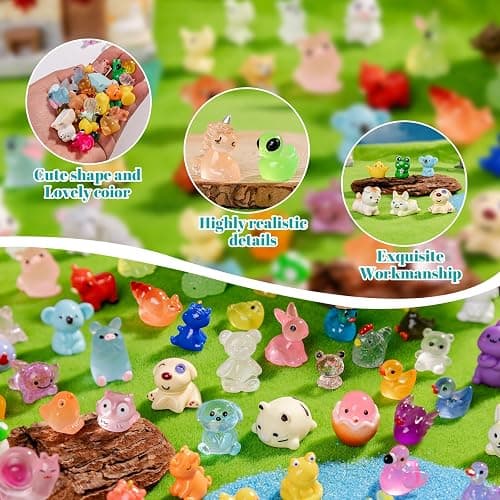 Cuteseven 300Pcs Mini Resin Animals Bulk 300 Styles Variety Tiny Animals Figure to Hide Luminous Glow in The Dark for Miniature Fairy Garden Decoration Hide Crafts Decor thumbnail 5