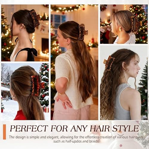 4 PCS 5 Inch Extra Large Claw Clips for Women, Tortoise Shell Jumbo Claw Clips for Thick Long Curly Hair, Rectangle Strong Hold Hair Clip, Non-slip Square Durable Hair Accessories, Christmas Gifts thumbnail 7