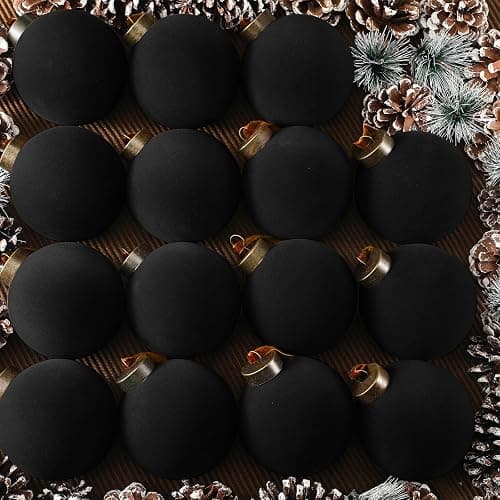 Liliful 15 Pcs Velvet Christmas Balls Bulk Flocked Christmas Tree Ball Ornaments Plastic Xmas Decorative Hanging Ornaments(Black,3.15 Inch) - Image 1