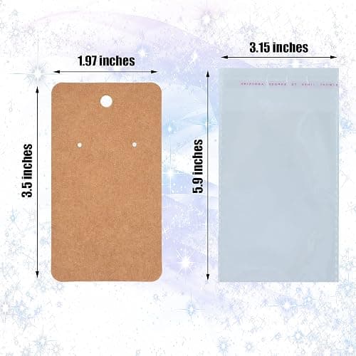 Twavang Earring Display Cards with 100Pcs Earring Holder Cards, 100 Pairs Clear Earring Backs and 100Pcs Self Adhesive Bags for Earrings Jewelry Display (Brown, 3.5" x 2") thumbnail 2