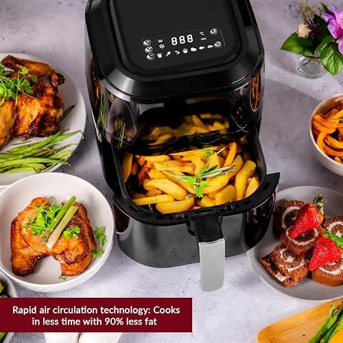 Innoteck Kitchen Pro 5L Air Fryer with Viewing Window - Healthy Low Fat No Oil Cooking - For Air Frying, Roast, Dehydrate, Bake, & Reheat - Dishwasher Safe Accessories, Non-Slip Feet - Gloss Black thumbnail 7