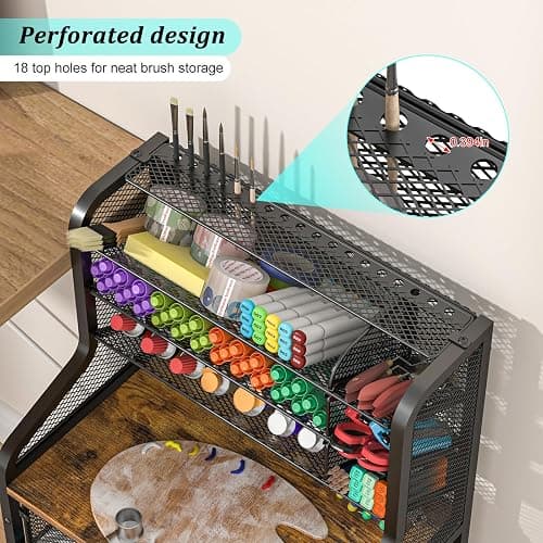 Small Rolling Utility Cart with Drawer, Metal Craft Storage Cart with Lockable Wheel, Versatile Art Organizer with 6 Tiers & Removable Dividers for Drawing Room, Store Paint & Artifact, Patent Pending thumbnail 3