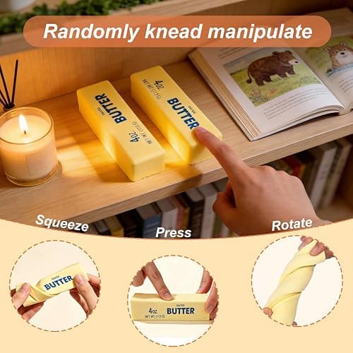 Slow Rebound Cute Butter Squeeze Stress Balls, Upgraded Squeeze Ball Realistic Butter Stick Soft Squeeze Toys, Upgrade Wet Slow Rebound Stress Relief Toy Stress Relief Fidget Toys (1 Pcs) thumbnail 7