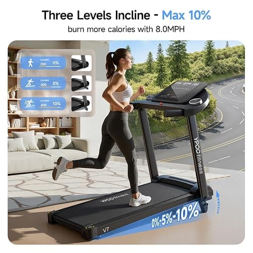 YPOO Treadmills for Home, Folding Treadmill with 8% Incline, 12km/h Walking Pad Foldable, Low Noise Walking Treadmill with Large Running Area, LED Display, 136kg Weight Capacity thumbnail 2