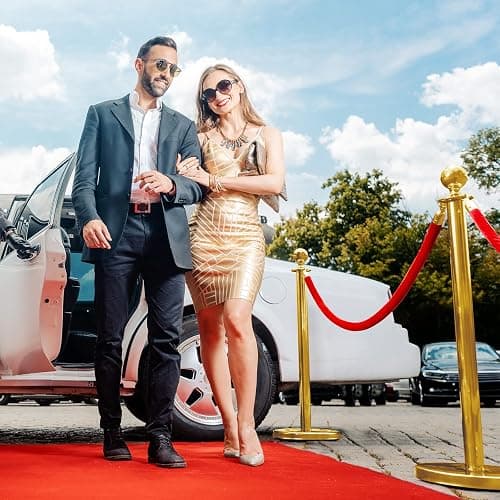Ferraycle 6 Pcs 2026 Wedding Stanchions and Velvet Ropes Set, Gold | Stainless Steel Pole 5 ft Velvet Rope Crowd Control Barriers Opening Movie Party Red Carpet 360 Photo Booth Accessories thumbnail 7