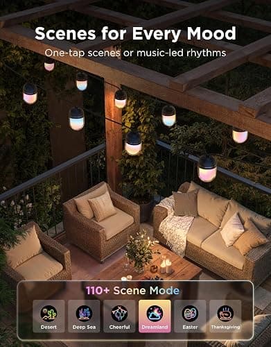 Govee Outdoor Chromatic String Lights, 32.8ft RGBIC Outdoor Lights with 55 Uni-IC Control LED Bulbs, 111+ Scene Modes, IP67 Waterproof, String lights compatible with Alexa, Google, Matter, App Control thumbnail 5