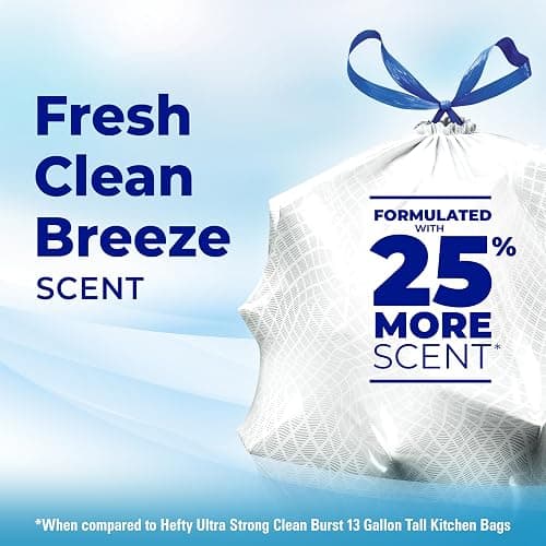 Hefty Ultra Strong Signature Scents 13 Gallon Trash Bags, Fresh Clean Breeze Scent, Tall Kitchen Trash Bags with 25% More Scent Technology, White, 80 Count thumbnail 4