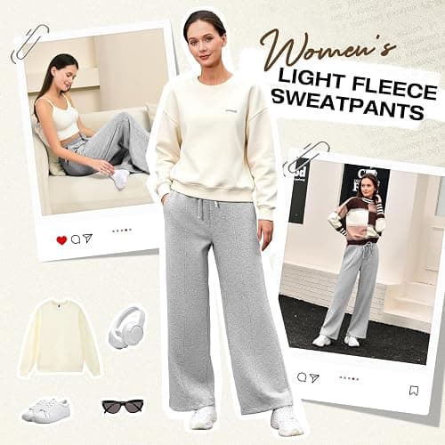 Fawarior Womens Wide Leg Sweatpants High Waisted Lounge Pants | Drawstring Waist, 2 Deep Pockets, Light Fleece Lining, Comfy Baggy Fit, Lounge Athletic Joggers thumbnail 6