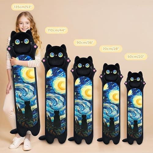 Mewaii Long Cat Plush Body Pillow, Cute Cat Plush Animals Kawaii Soft Plushies, Kitten Plush Pillow Gift for Girls Boys (Blue Starry Cat 53 Inch) thumbnail 6