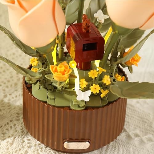 Electric Flower Bouquet Building Set 255PCS – Motorized Blooming Roses Flowers Botanical Kit, DIY Bonsai Style Bouquet of Flowers – Unique STEM Gift for Kids&Adults, Room & Desk Decor (Orange) thumbnail 7