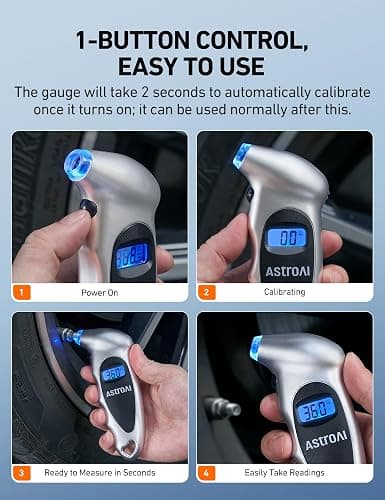 AstroAI Digital Tire Pressure Gauge 150PSI, ±1PSI Accuracy for Car Truck | Industrial Tire Gauge Calibrated to ANSI B40.7 with 4 Settings for Motorcycle Bikes, Silver thumbnail 4