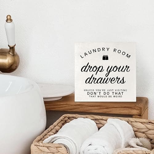 VIIJJUE Laundry Room Decor, Drop Your Drawers Funny Laundry Room Wooden Box Sign for Desk Table Shelf Decor, 5x5 Inch thumbnail 4
