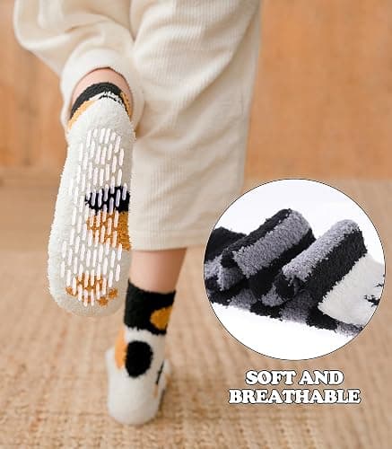 FNOVCO Non Slip Socks for Women Winter Warm Cozy Fuzzy Slipper Socks Soft Fluffy Hospital Socks with Grips thumbnail 3