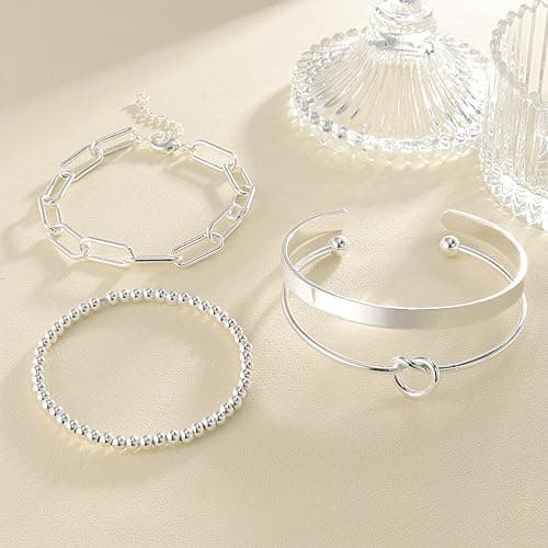 Reoxvo 14K Gold Plated Bangle Cuff Bracelets for Women Non Tarnish Gold Bracelet Stack Jewelry Set for Women Trendy thumbnail 3