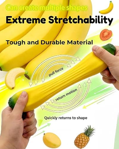 Stretchy Glue-Sand Filled Rubber, Latex Soft Decompression Toy,Squishy Toy, Fake Fruits and Vegetables,High-Elastic Stretchable, Decompression Toy for Adults and Children (Banana-2 Pack) thumbnail 4