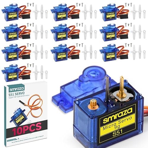 Smraza 10 Pcs SG90 9G Micro Servo Motor Kit for RC Robot Arm/Hand/Walking Helicopter Airplane Car Boat Control with Cable, Mini Servos for Arduino Project - Image 1