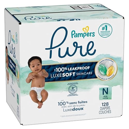 Pampers Pure Protection Baby Diapers, Size 0 (10 lbs ), 128 Count, Up to 100% Leakproof, Premium Plant-based Skin Protection, Hypoallergenic Soft Diapers thumbnail 15
