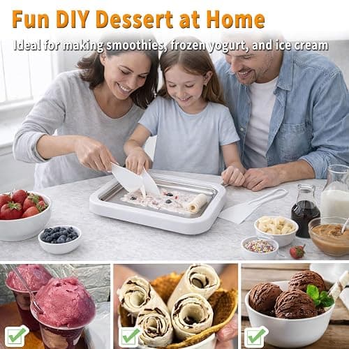 Rolled Ice Cream Maker Kit, At-Home Ice Cream Roll Tray with 2 Scrapers, Manual DIY Frozen Dessert Tool for Homemade Ice Cream, Yogurt and Sorbet (White) thumbnail 3