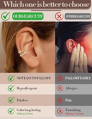 9PCS Ear Cuffs Earrings for Women Non Piercing 14K Gold Plated - Hypoallergenic Adjustable Ear Cuffs Trendy Non Tarnish Clip on Cartilage Fake Earring Stacks Wrap Jewelry thumbnail 5