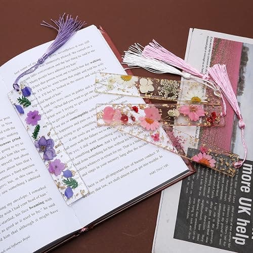 Bookmarks for Women, Kaluofan 2PCS Book Marks for Reading Women, Durable Handmade Dried Flower Resin Bookmarks with Tassels, Pretty and Increase Reading Interest thumbnail 6
