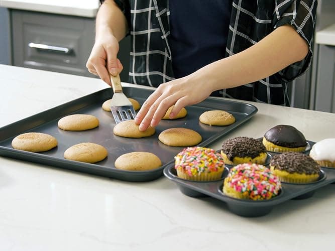 Elbee Home 8-Piece Nonstick Aluminized Steel, Space Saving Baking Set, With Deep Roasting Pan, Cookie Sheet, Cake Pans, Muffin Pans and Baking Pan PFOA & PFOS Free, Holiday Gift for Her thumbnail 2