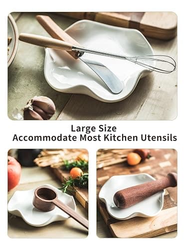 2 pcs Repose Cuillère Cuisine en Céramique,Support pour Ustensiles de Cuisine,Porte-Cuillère pour Spatules,Pinces,Cuillères à Café ou Ustensiles,Design Moderne pour Cuisinière et Comptoir (Blanc,13cm) thumbnail 6