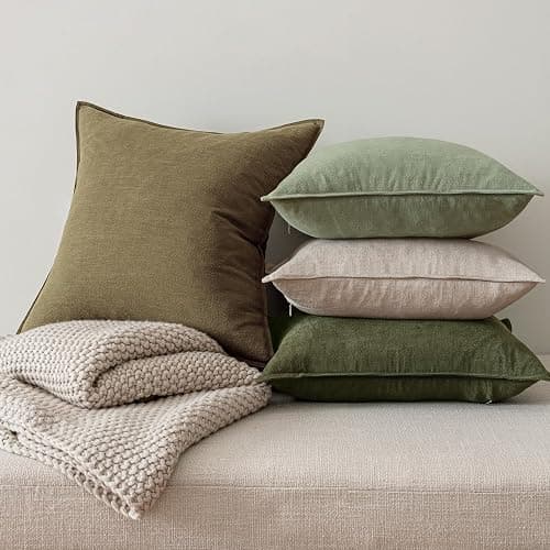 MIULEE Green and White Pillow Covers Pack of 4 Christmas Decorative Natural Solid Throw Pillow Covers Soft Accent Boho Farmhouse Couch Pillowcases Modern Decor for Living Room Bed Sofa 18x18 Inch thumbnail 7