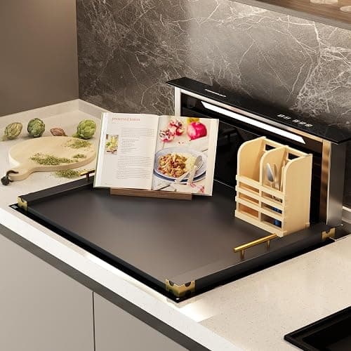 Noodle Board Stove Cover for Gas Stovetop, Bamboo Stove Top Covers for Electric Stove and Gas Burners with Handles Kitchen Sink Cover for Counter Space Decorative Serving Tray Black (29.53"x22.05") thumbnail 4