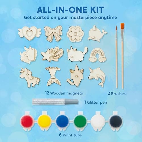 JOYIN 12 pcs Fantasy Wooden Magnets, Kids Unicorn Painting Craft, Spring and Rainy Day Activities School Art Projects, Toys for Kids Aged 3+ Birthday Easter thumbnail 3