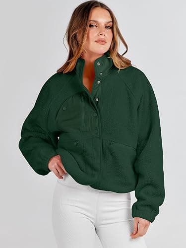 ANRABESS Womens Fuzzy Fleece Jacket Fall Casual Long Sleeve Cropped Sherpa Button Down Shacket Coats Outwear With Pockets thumbnail 9