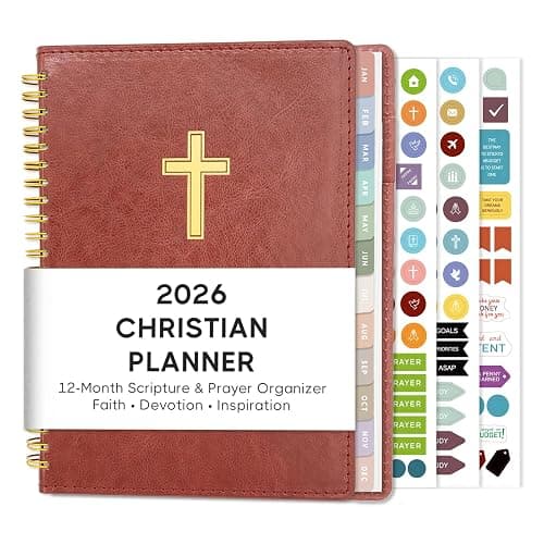 2026 Christian Planner, Bible Planner & Prayer Journal A5 Spiral Bound, Weekly & Monthly Faith Planning for Women & Men (Brown) - Image 1