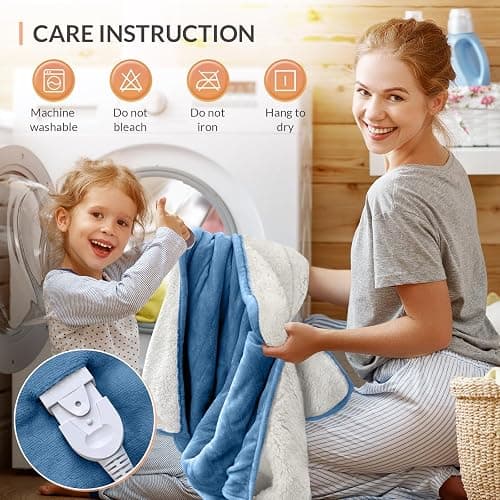 HOMLYNS LuxeHeat Heated Blanket Electric Blanket, Soft Flannel Sherpa Heated Throw, Heating Blanket with 5 Heat Settings, 3 hrs Timer Auto Shut Off (50x60 inches, Blue) thumbnail 9