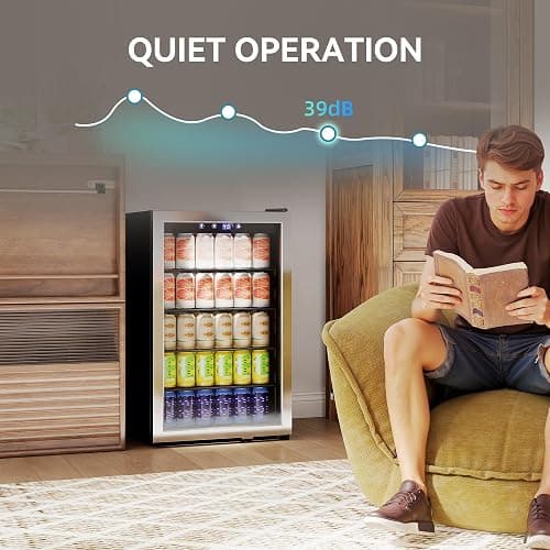 HOMCOM 160 Can Beverage Refrigerator Cooler with Double-Layer Glass Door, 4.4 Cu.Ft. Under Counter Freestanding Beverage Fridge with Adjustable Shelves for Beer Soda Drink Bar Wine thumbnail 8