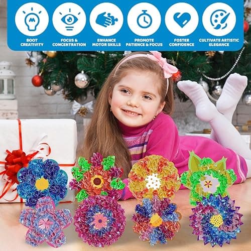 ATFUNSHOP 8 Packs Poke in Crafts Art Kits Flower Bouquets, Mess Free Kids' Paper Craft Kits Activity, 4 5 6 7 8 9 Years Old Girls Birthday Gifts thumbnail 5